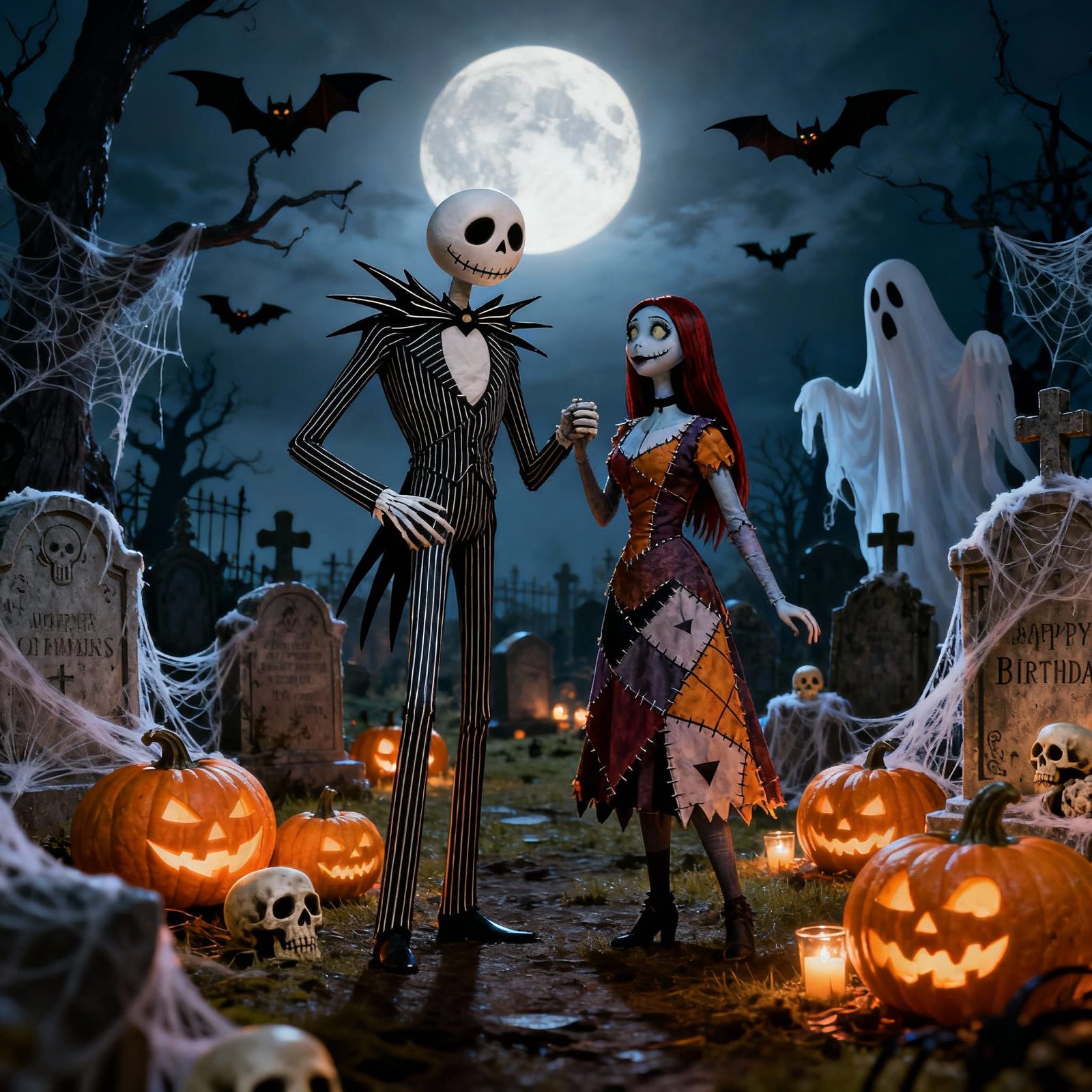 Jack and Sally Host Spooky Birthday Party in Graveyard