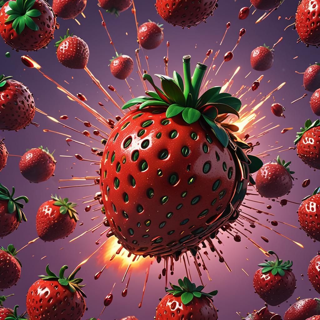Strawberry Grenade About to Explode: 3D Digital Art