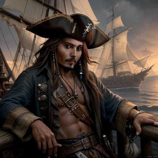 Jack Sparrow on the Black Pearl in Digital Painting Style