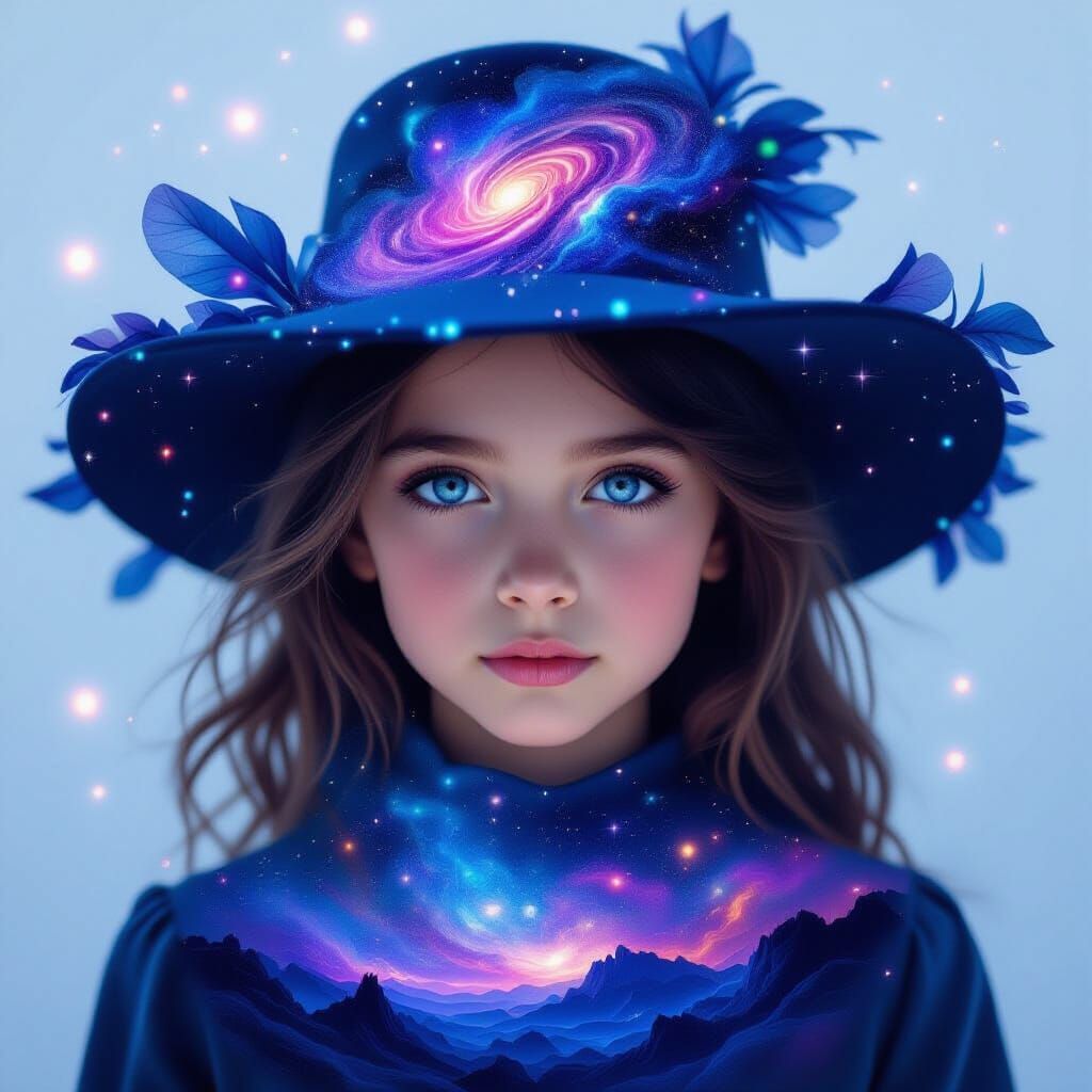 Cosmic Girl with Galaxy Eyes in Dreamlike Style