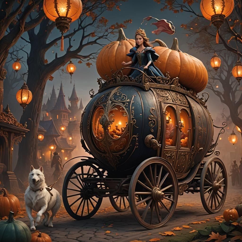 Cinderella Chasing Pumpkin Carriage, Detailed Matte Painting