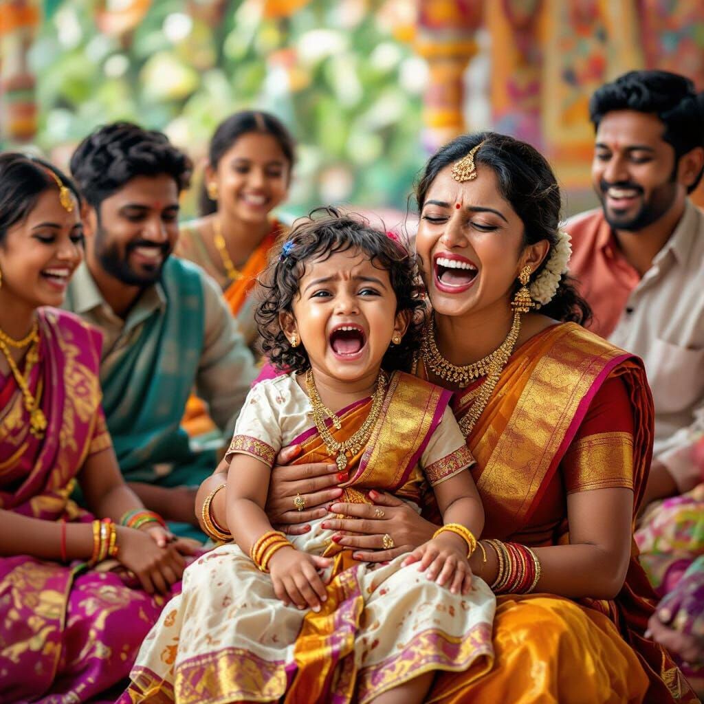Traditional Indian Ear Piercing Ceremony with Crying Child