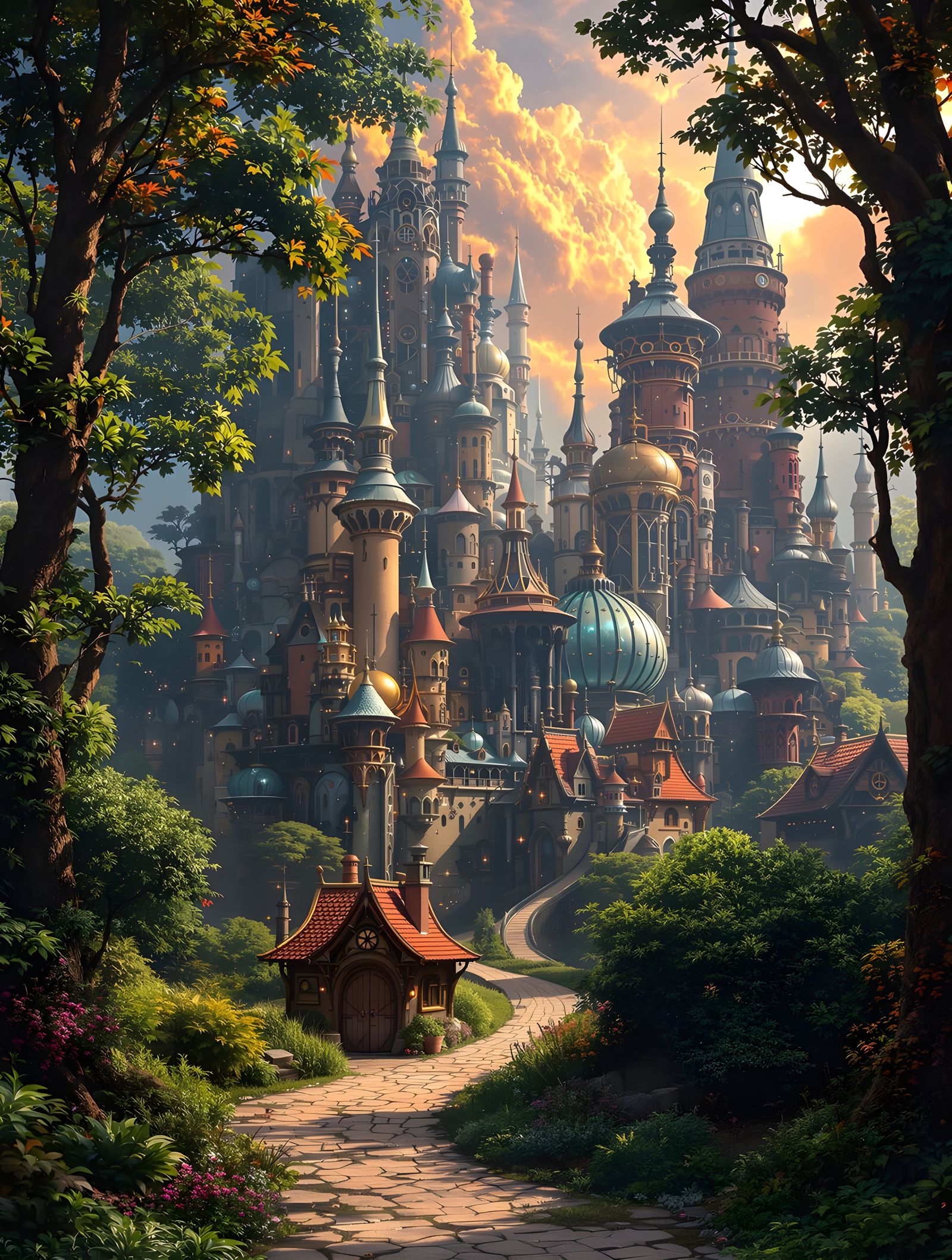 Medieval Village Meets Sci-Fi City in the Sky