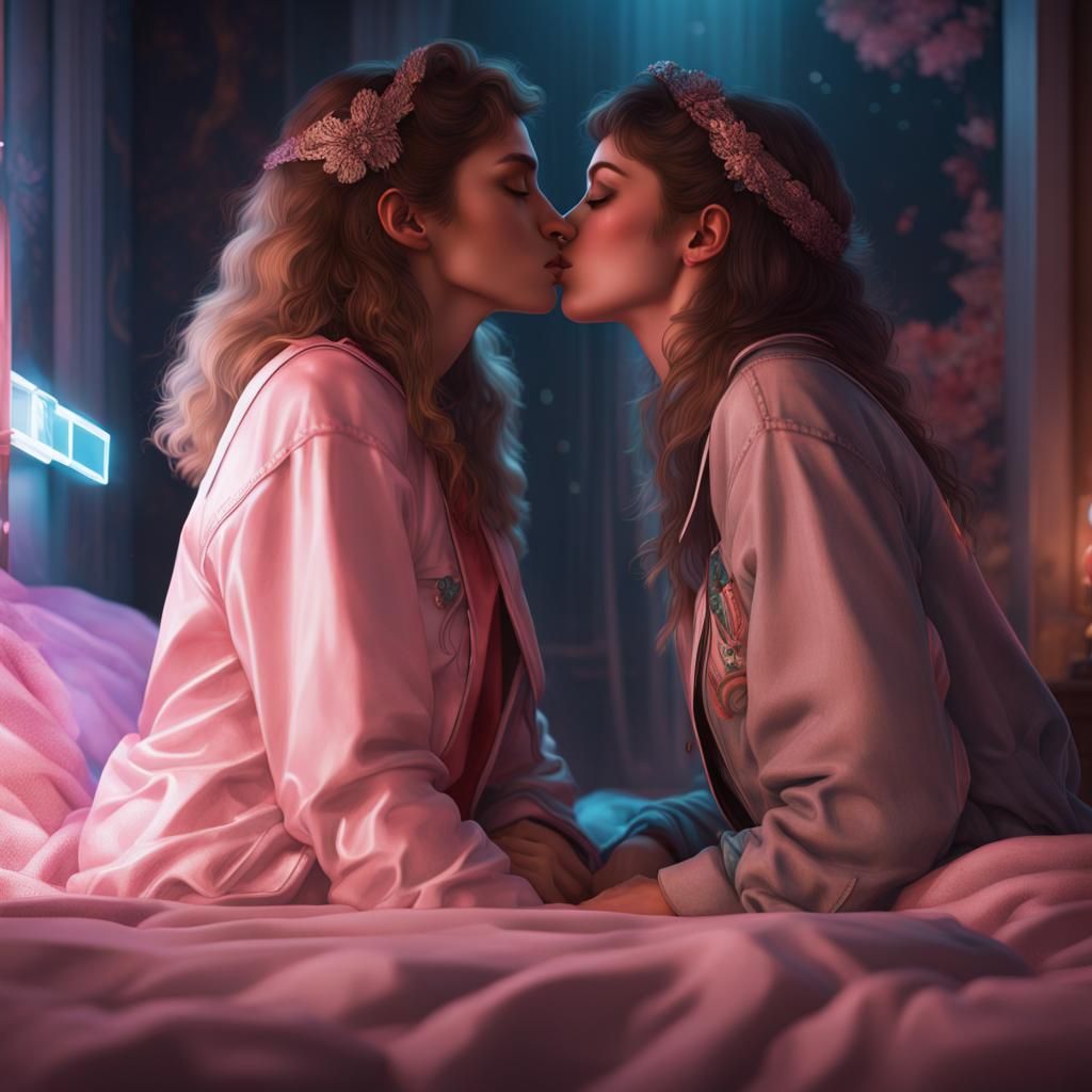 1980s Sleepover Kiss: Hyperdetailed Concept Art