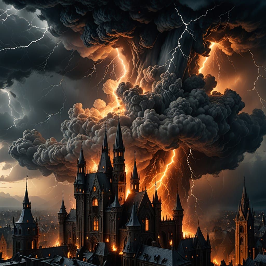 Dark Fantasy Sky Leaking Lightning in Digital Painting