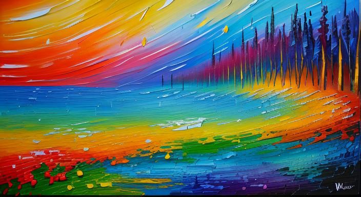 Colorful Neo-Impressionist Oil Painting with Thick Texture