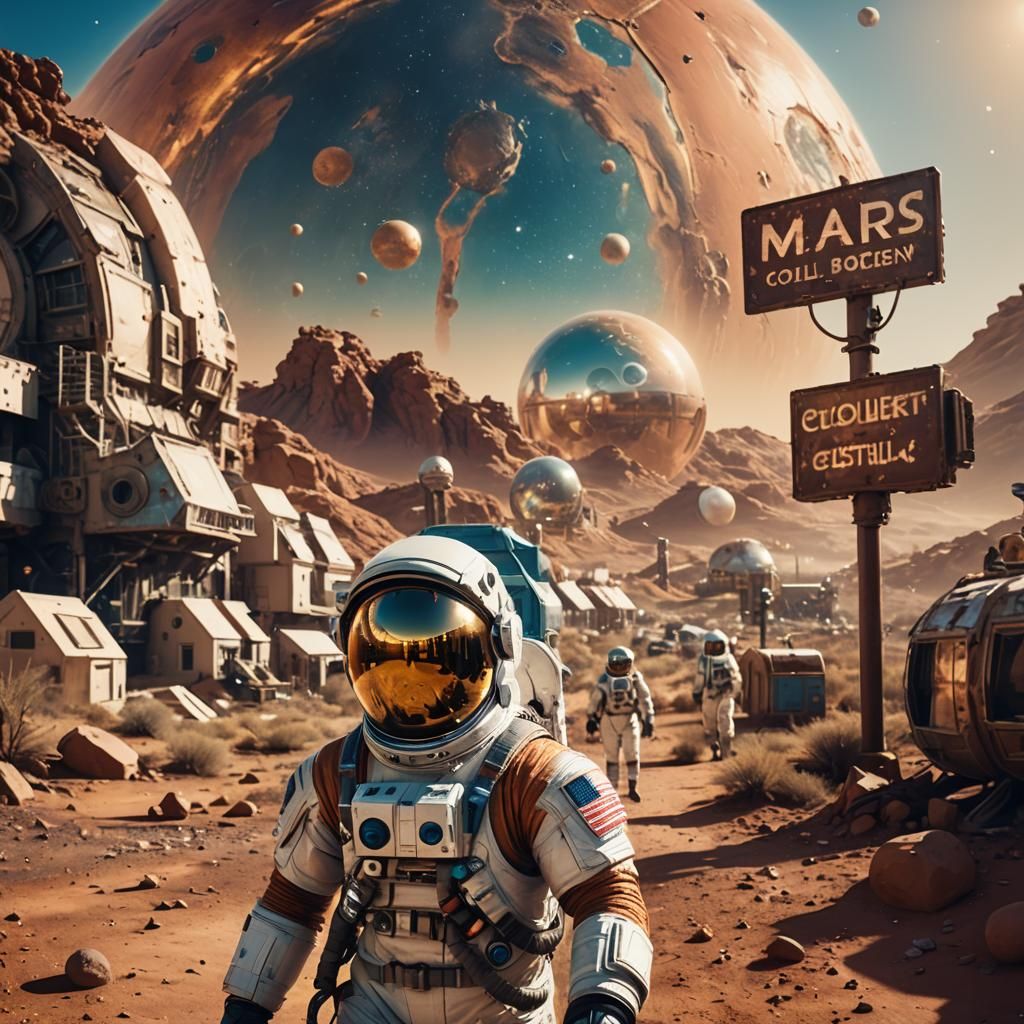 Astronaut Beckons on Mars: Cinematic Sci-Fi Art