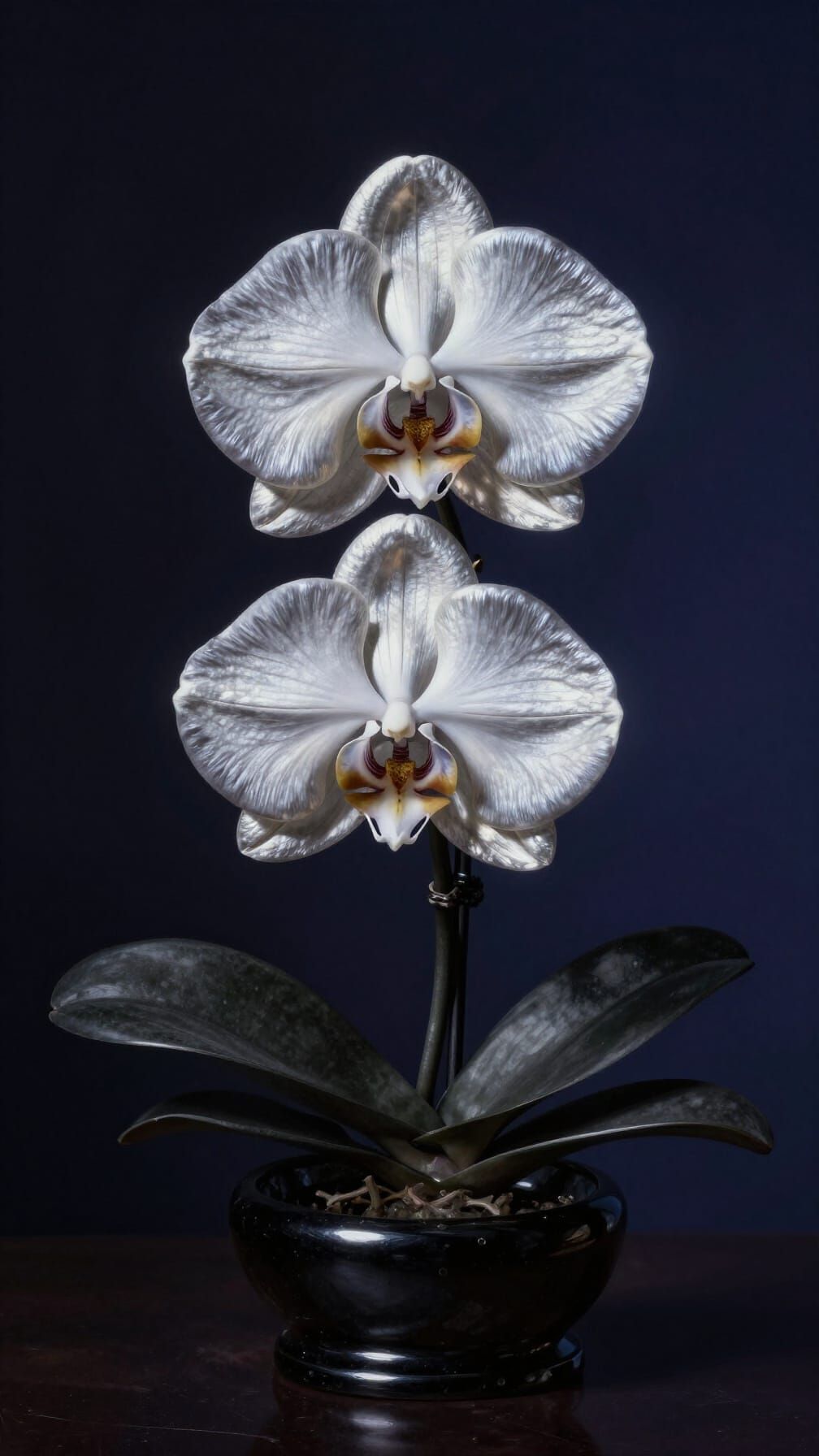 Silver Orchid Still Life in Baroque Style
