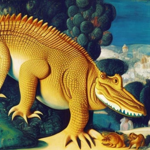 Crocodile Lost in Pines: Ensor and Bronzino Style