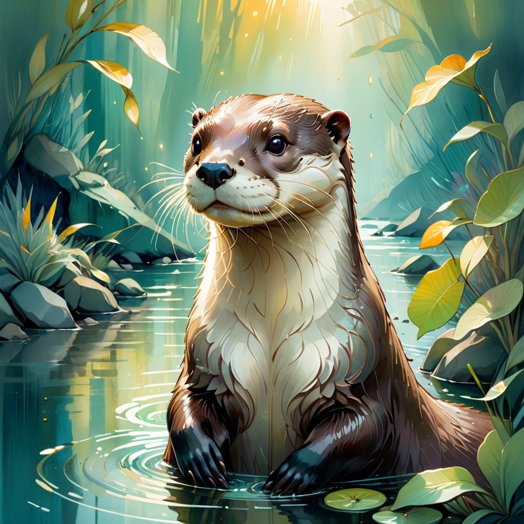 Elegant Otter in a Serene Riverscape