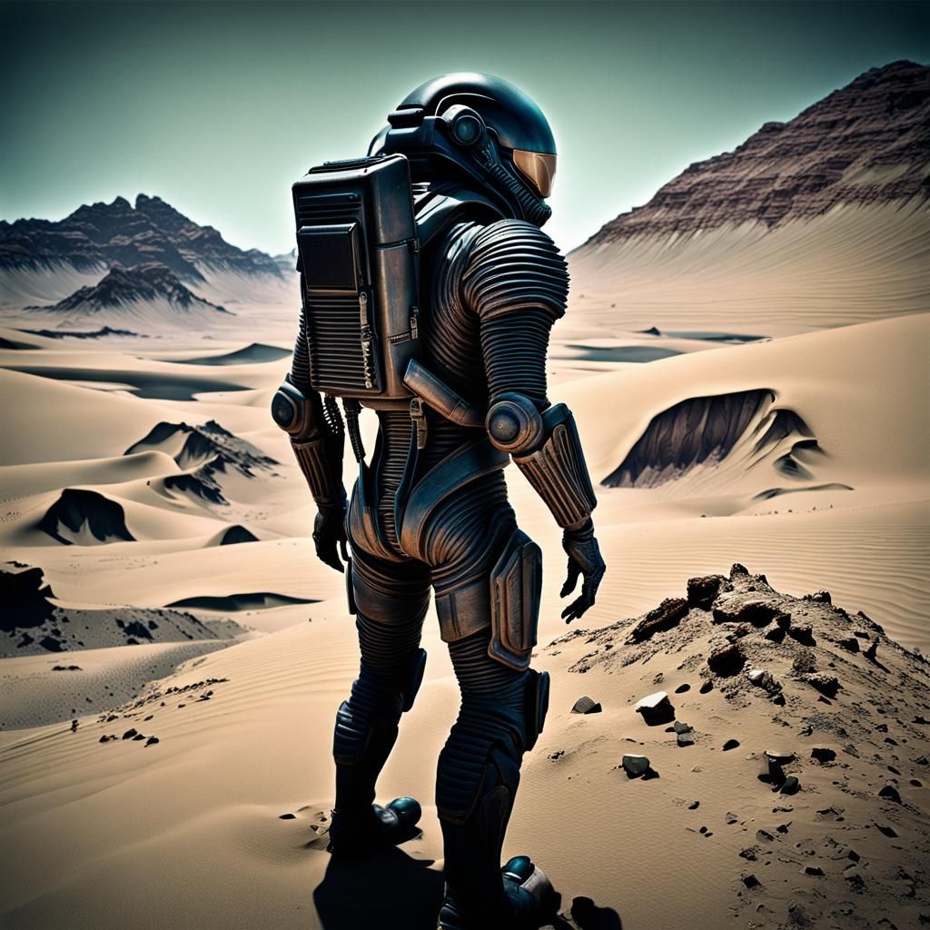 Retro Future Alien Exosuit in 1980s Polaroid Style