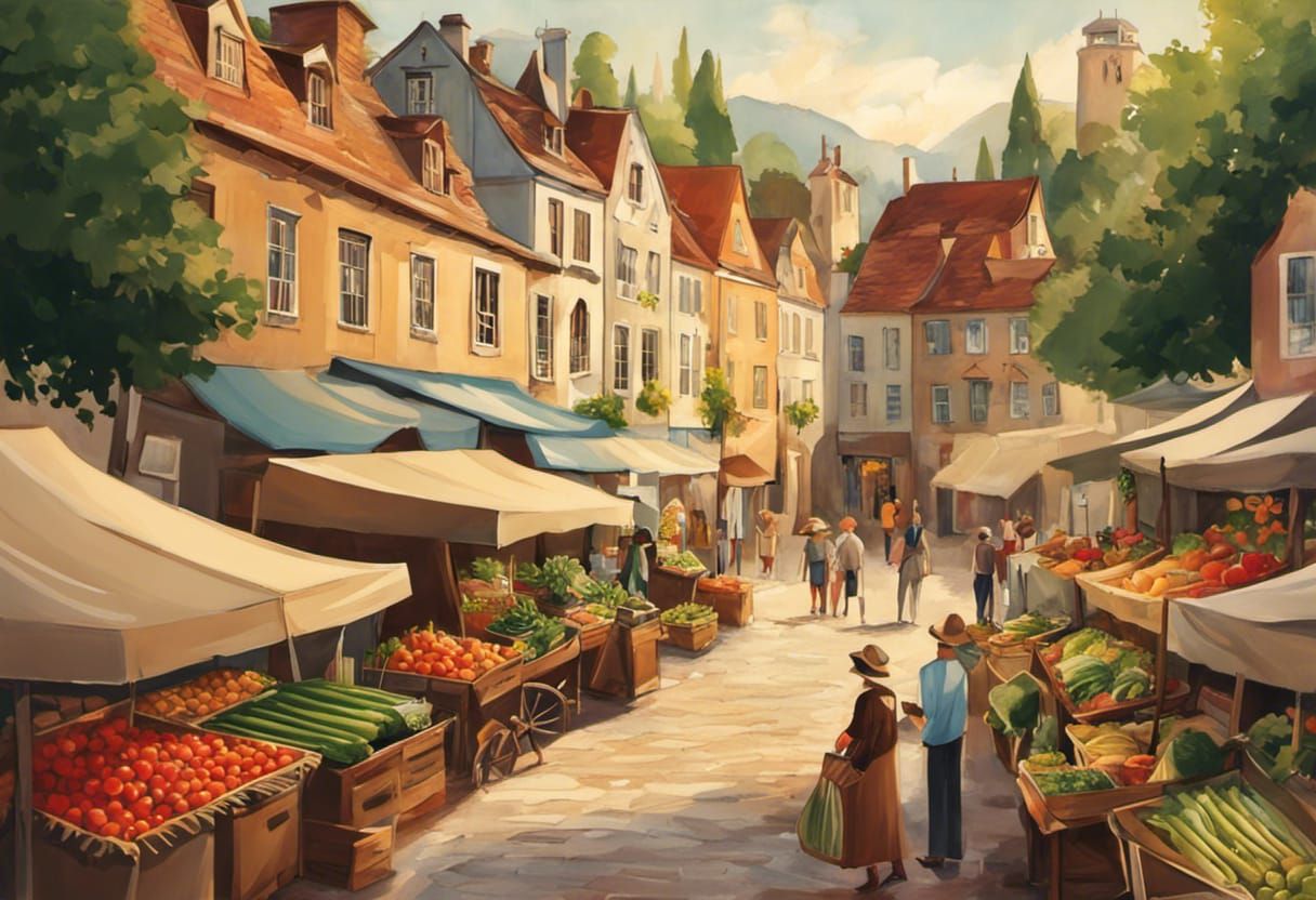 Lively Farmers' Market in Fantasycore Illustration