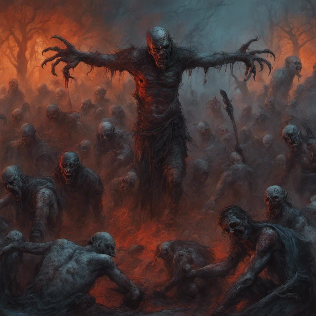 Demonic Hellscape with Zombies in Eerie Magazine Style