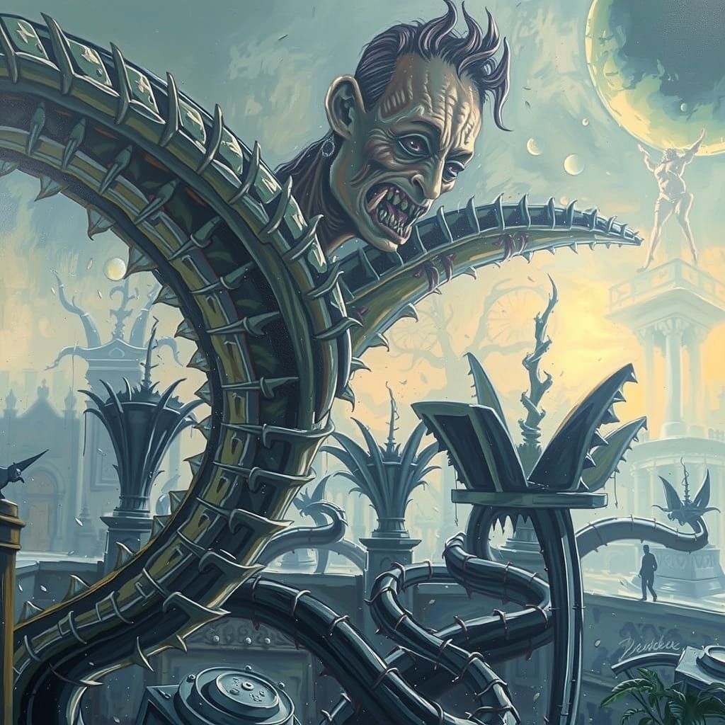 Grotesque Creature in Tenebrism Oil Painting