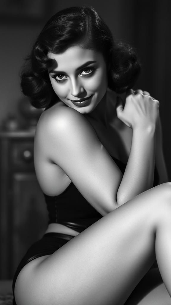 Sensual 1920s Pin-Up Woman in Black and White