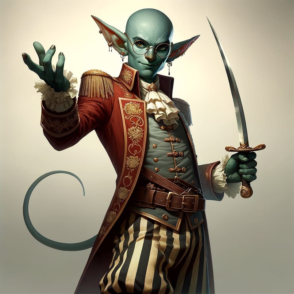 Heroic Goblin Bard in Crimson Coat, Digital Fantasy Art