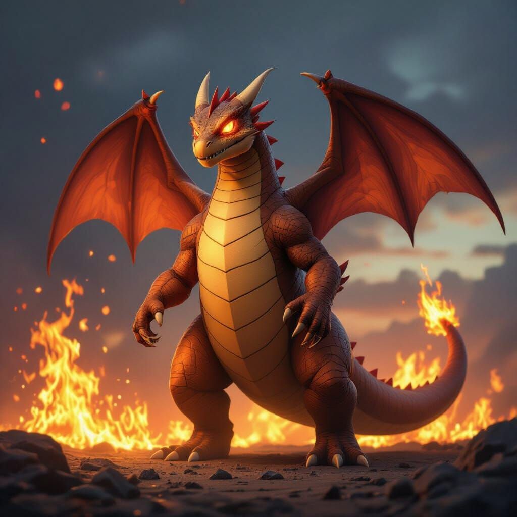 Realistic Charizard with Fiery Eyes