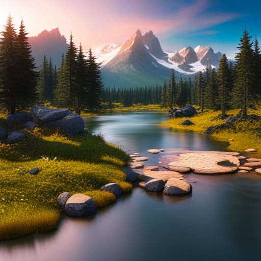 Detailed Flyfishing Matte Painting in Deep Color