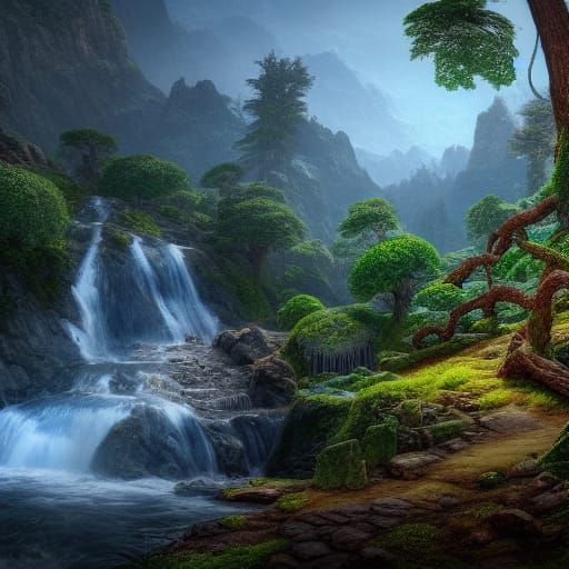 Hyper-Realistic Forest Waterfall in 8K Resolution