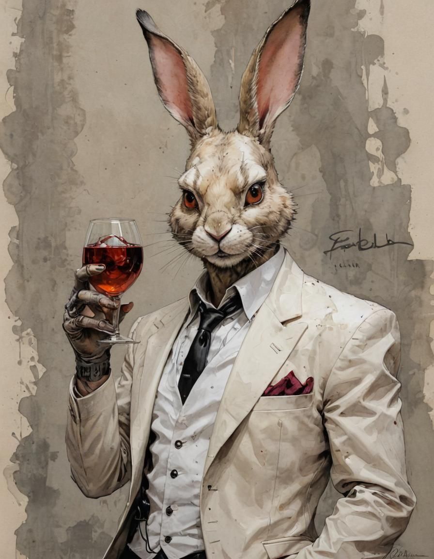 Anthropomorphic Rabbit in Borderlands Horror Cartoon Style