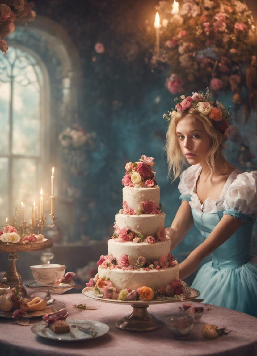 Alice in Wonderland Wedding Cake, Cinematic Lighting