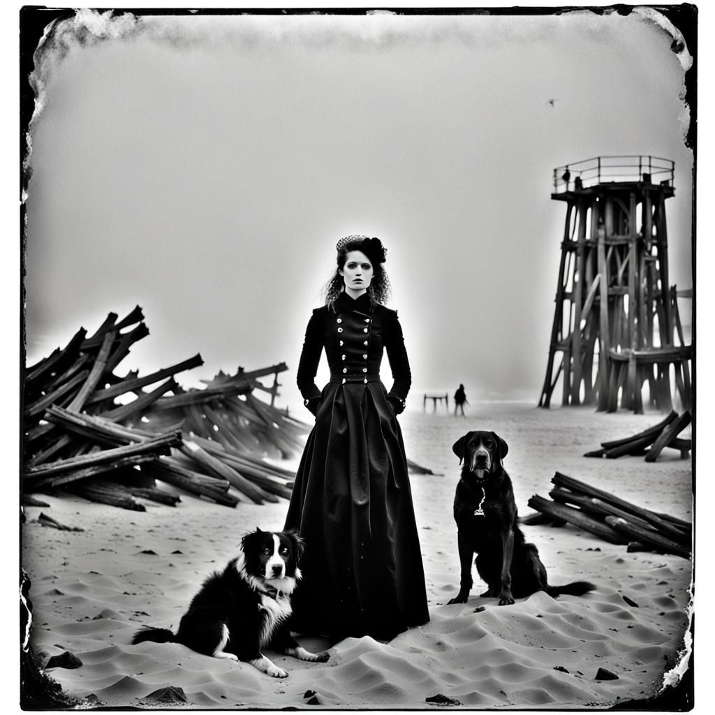 Gothic Model in a Tintype Apocalypse Landscape