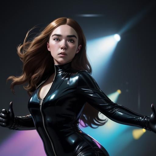 Woman Dancing in PVC Catsuit, Detailed Digital Art