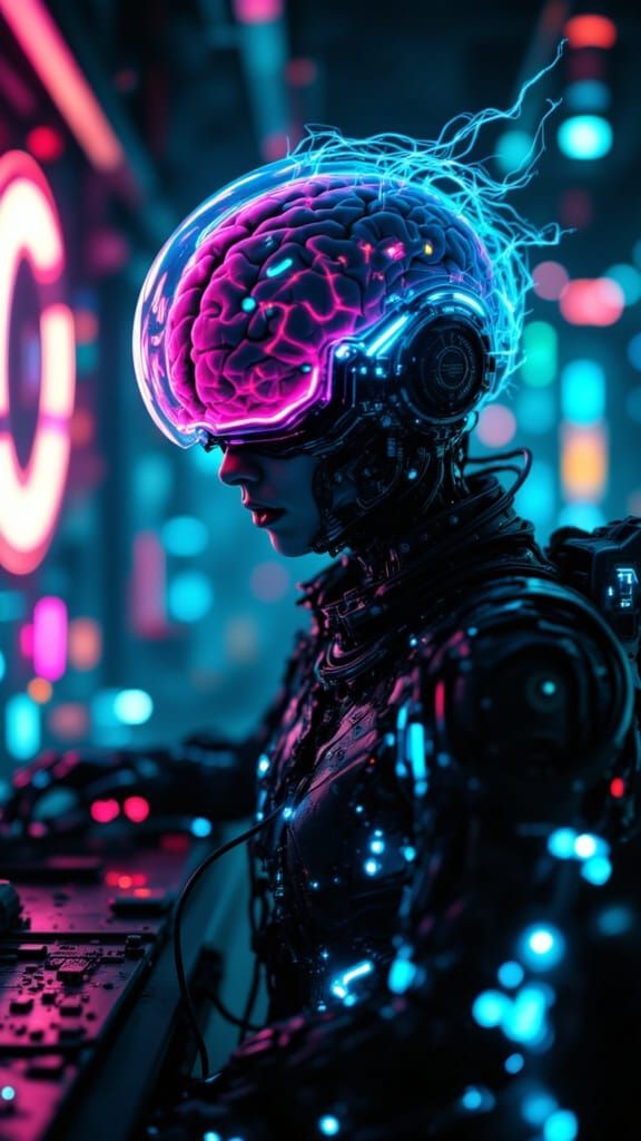 Cyberpunk Brain Repair in Futuristic Exosuit