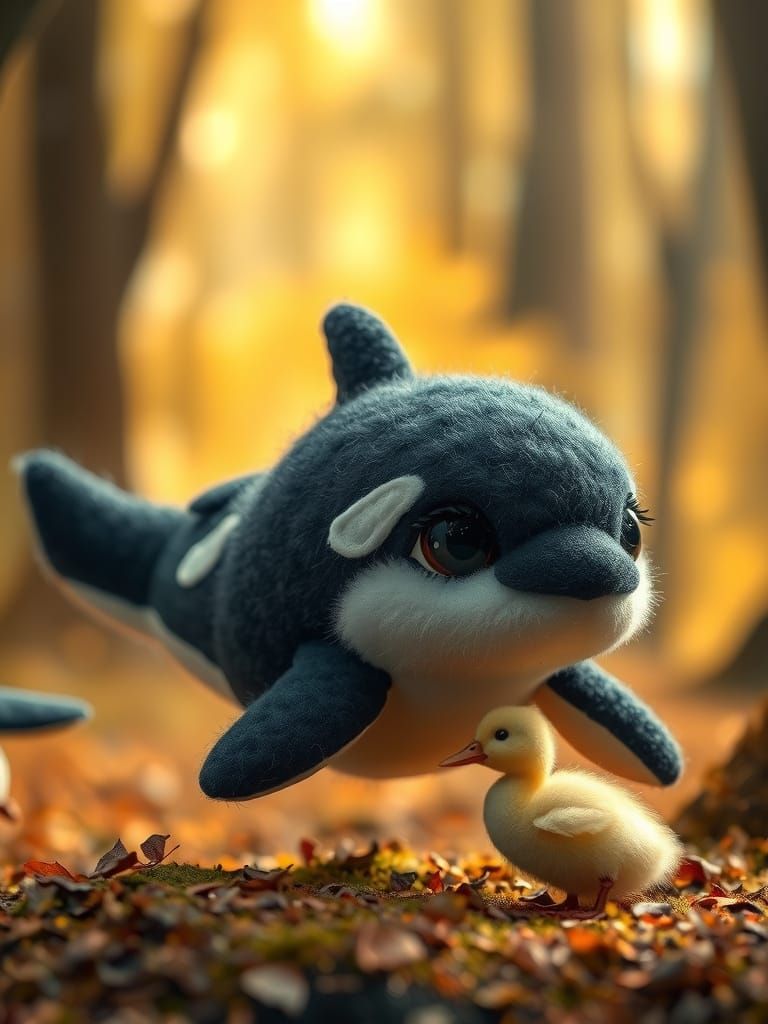 Cute Baby Killer Whale in Magical Forest