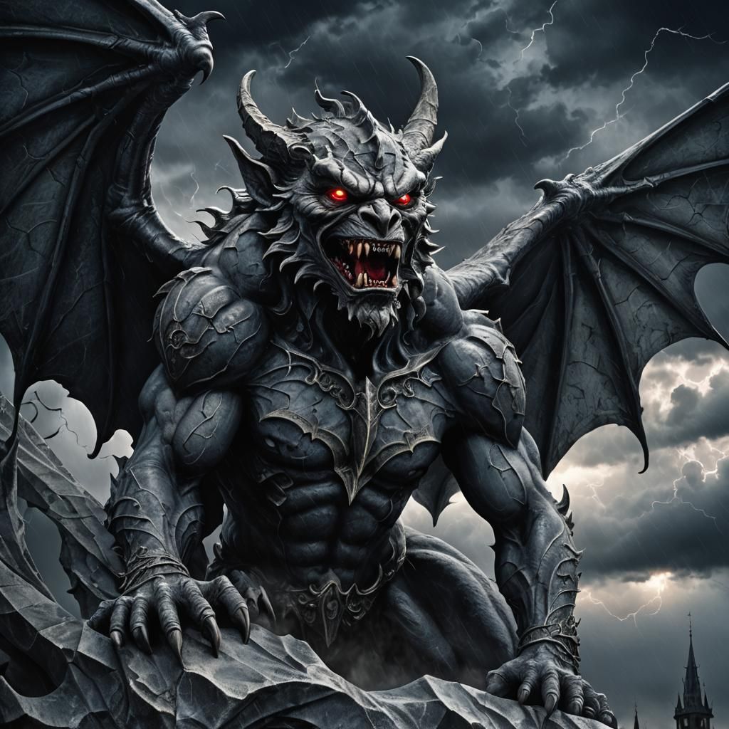 Dark Gothic Gargoyle in Stormy Fantasy Art