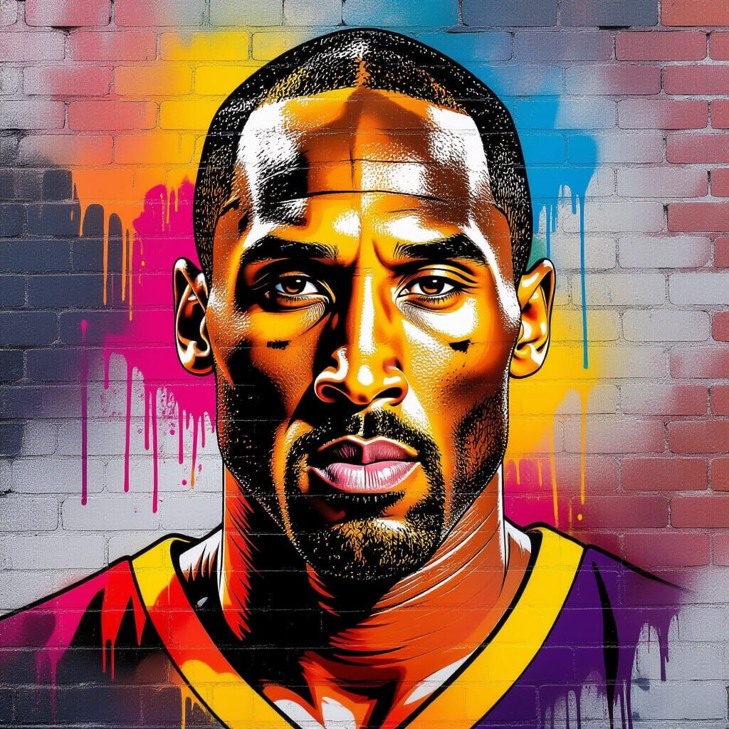 Kobe Bryant Graffiti Art on Brick Wall