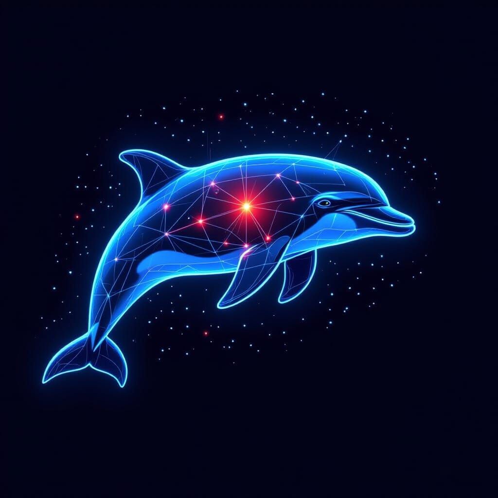Dolphin Anatomy Illustrated with Glowing Blue and Red Lines