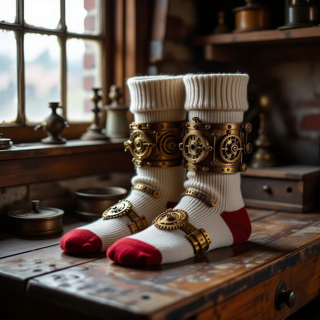 Steampunk Socks on Workbench with Industrial Design