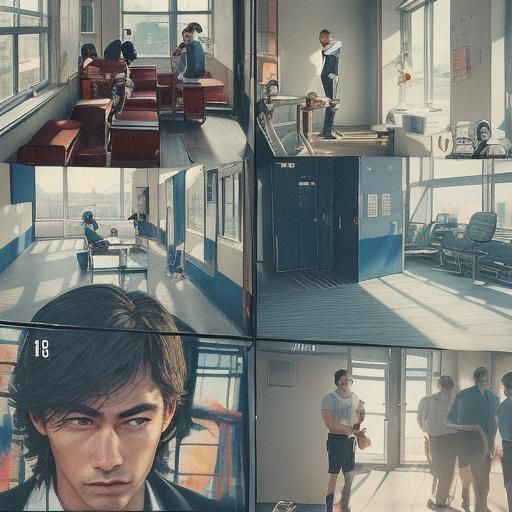 Teenage Boy in Locker Room, Cinematic Still