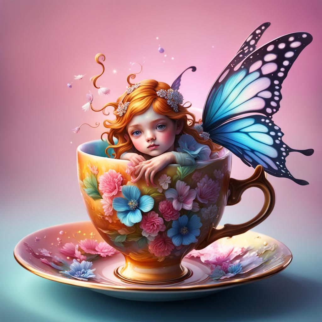 Hyperrealistic Teacup Fairy in Splash Art Style