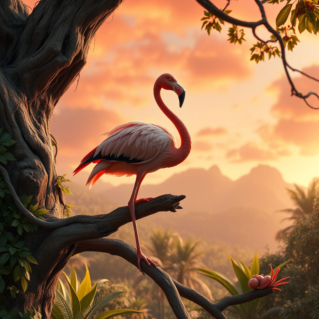 Flamingo in Fantasy Landscape: Matte Painting Concept Art