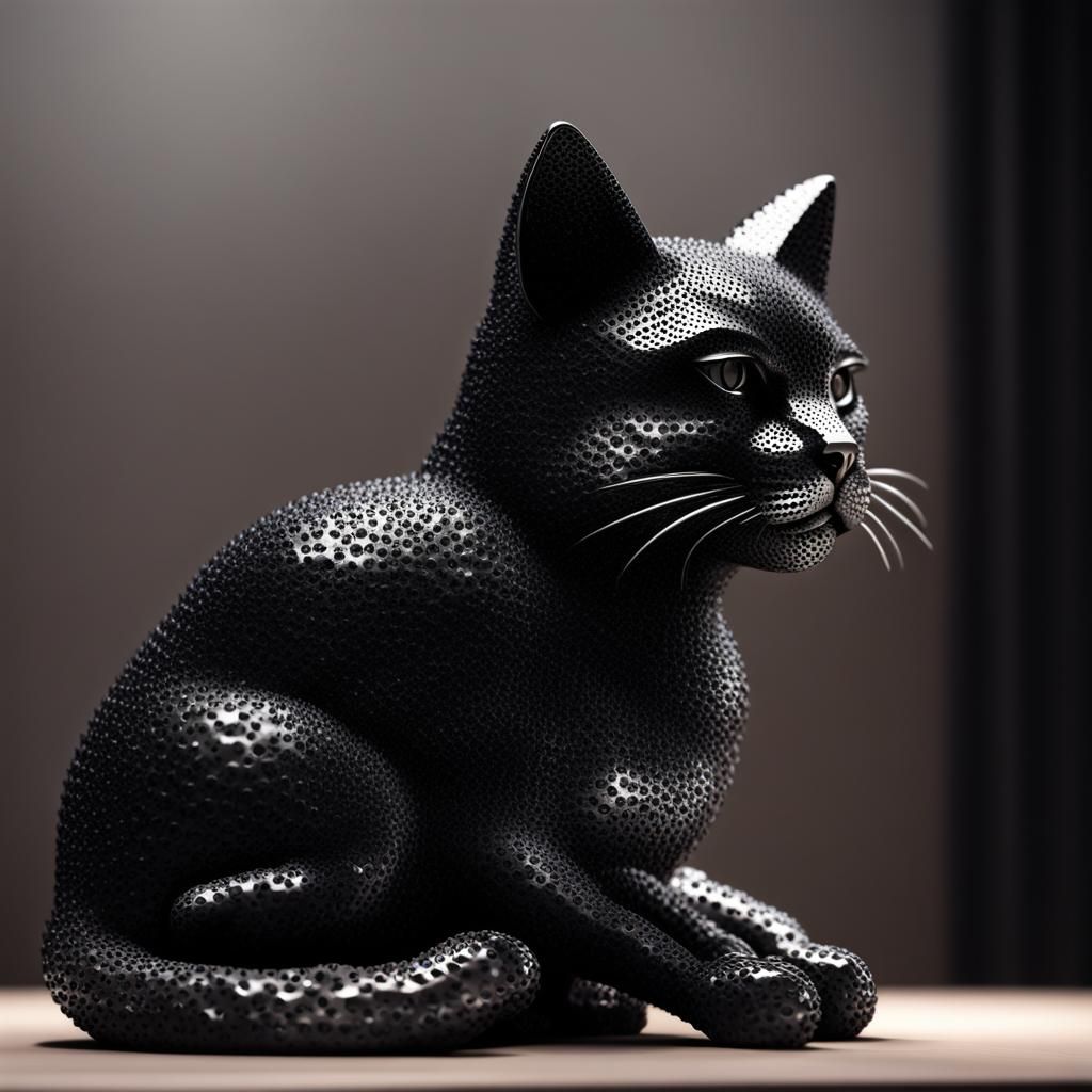 Hyperrealistic 3D Black Crystal Cat
