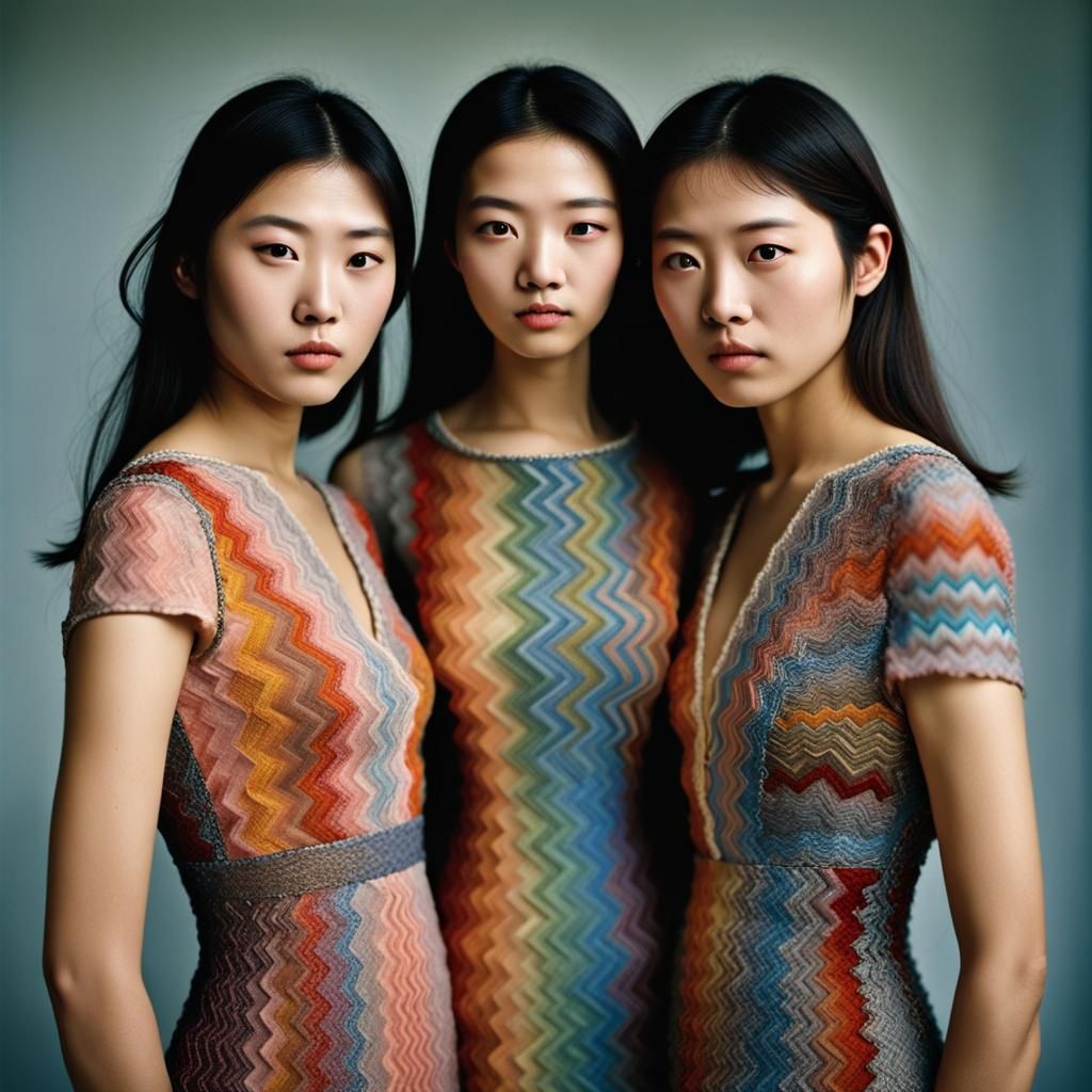 Japanese Sisters in Missoni Dresses, Professional Portrait