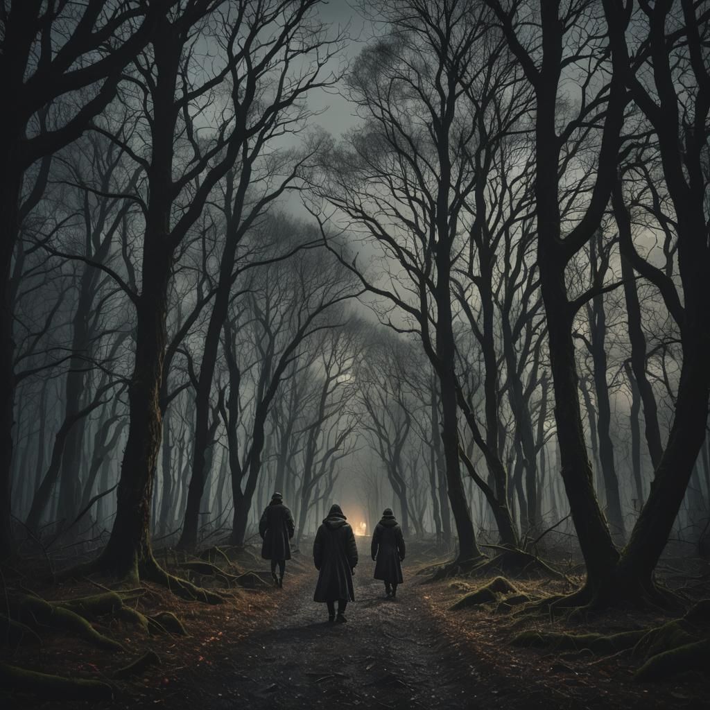 Mysterious Figure in Dark Woods at Night