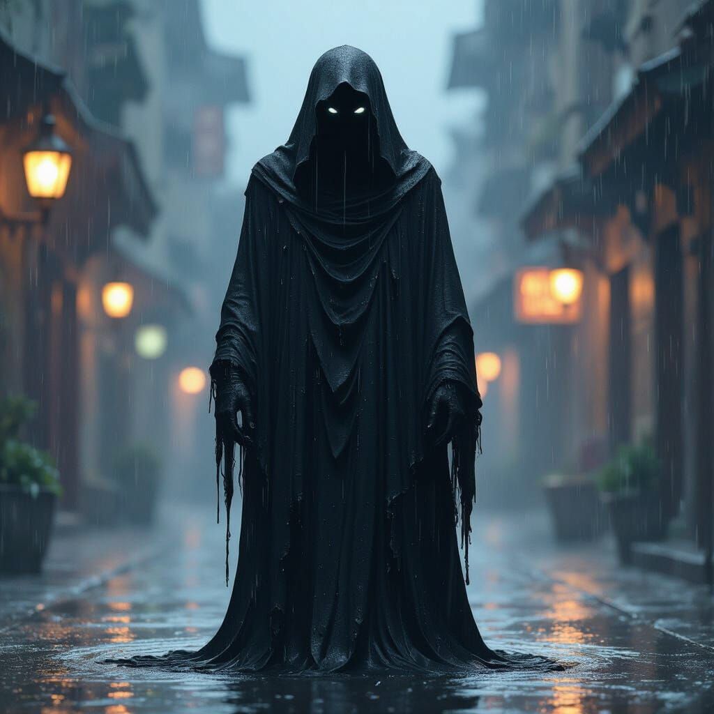 Melting Black Ghost in Rainy Night