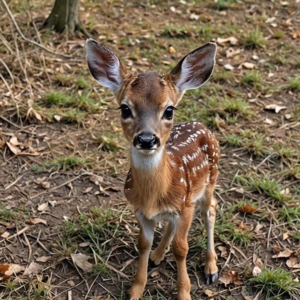 Cute Fluffy Baby Deer with Big Eyes