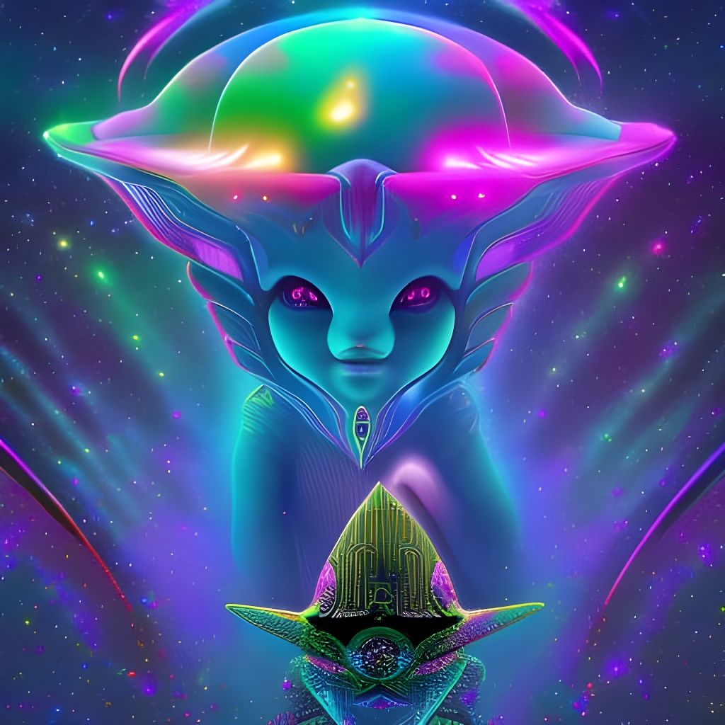 Hooded alien creature by Naoto Hatori intricately detailed Cinema 4D Lisa frank 8k resolution holographic astral cosmic ...