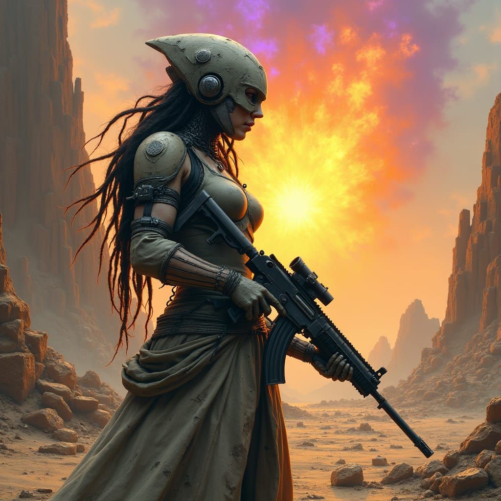 Cyborg Assassin in Post-Apocalyptic Wasteland