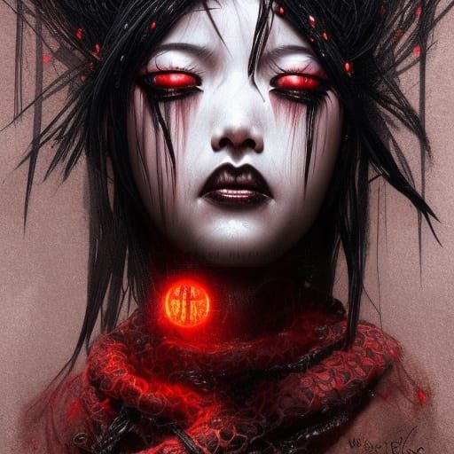 Dark Gothic Voodoo Priestess in Dungeon, Detailed Art