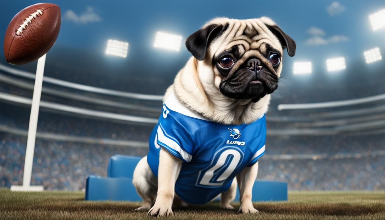 Pug in Detroit Lions Jersey: A Realistic Portrait