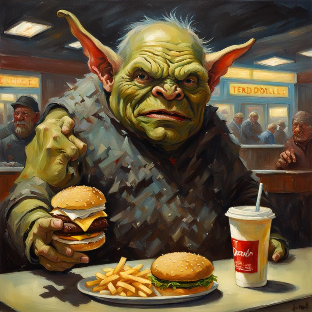 Goblin's Fast Food Feast: An Oil Painting