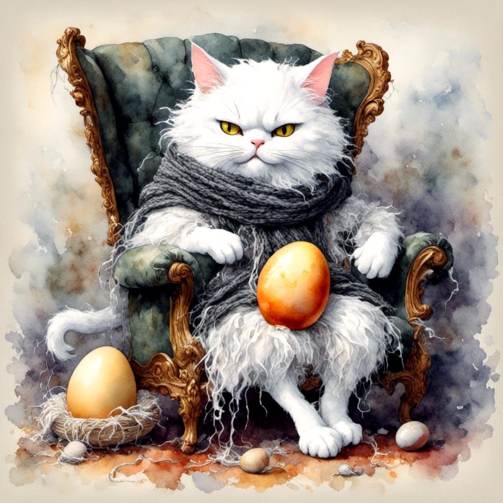Watercolor Angry Egg Cat Knitting Scarf