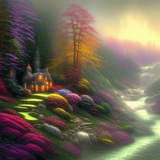 Ethereal Fantasy Landscape in Kinkade Style