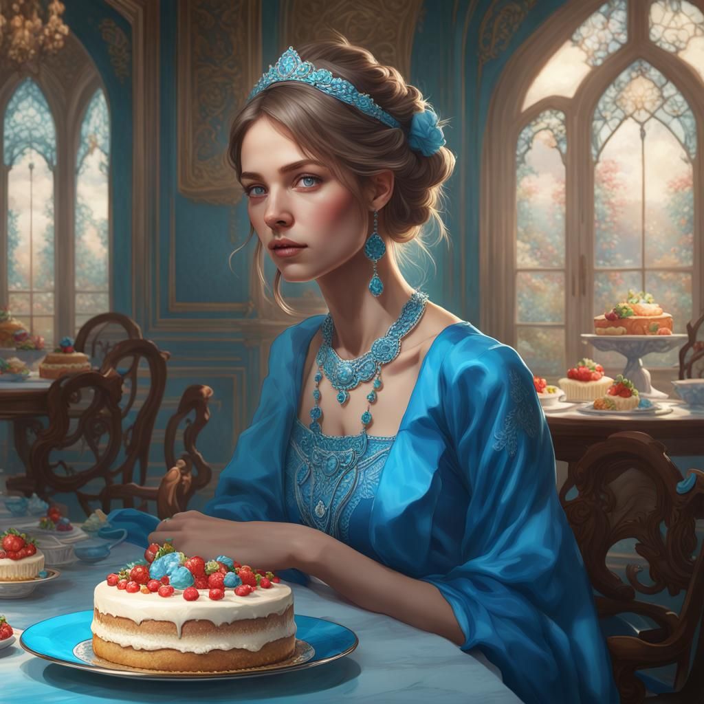 Girl with Blue Topaz Jewelry, Hyperdetailed Portrait