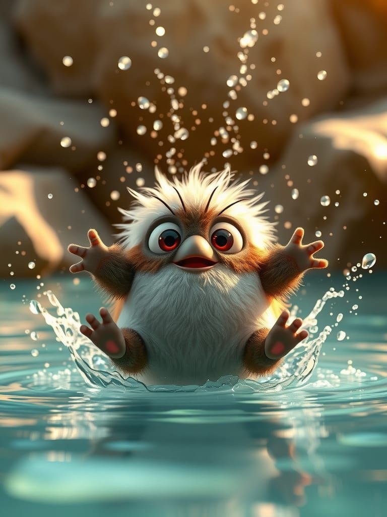 Majestic Mogwai in Whimsical Waterfall Scene